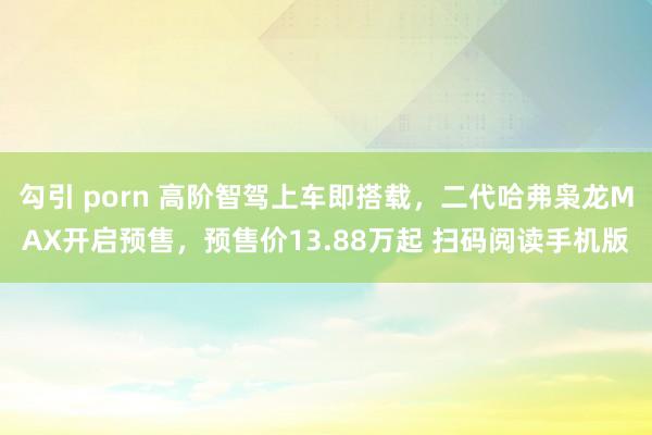   勾引 porn 高阶智驾上车即搭载，二代哈弗枭龙MAX开启预售，预售价13.88万起 扫码阅读手机版